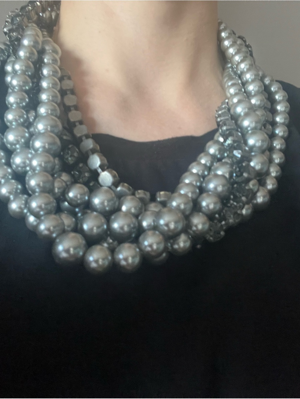 Weekend Max Mara Metallic Silver Multi-Strand Beaded Necklace